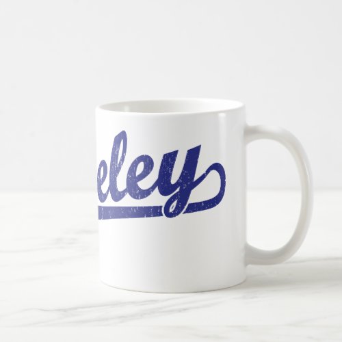 Berkeley script logo in blue coffee mug