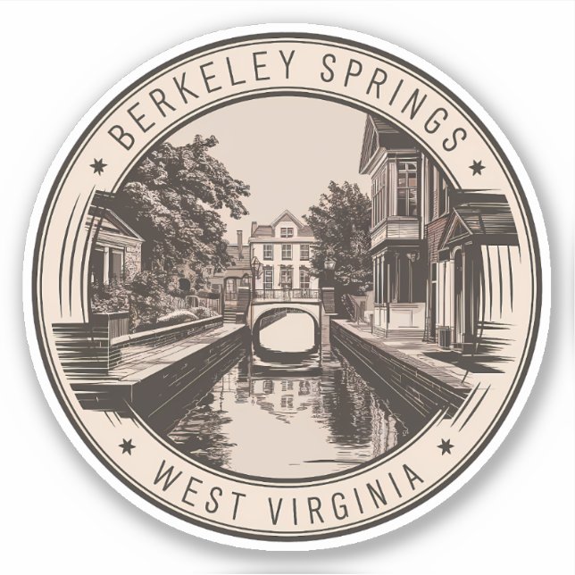 Berkeley Springs West Virginia Illustration Badge Sticker (Front)