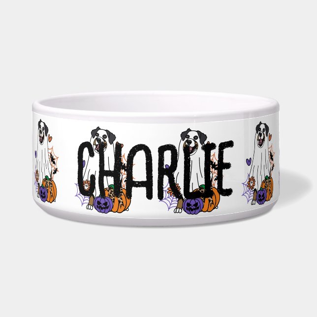 Berkely Mountain Dog Halloween Ghost Dog Bowl (Front)
