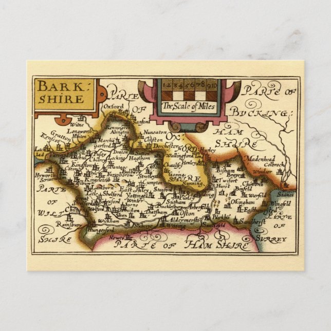 Berkshire Barkshire County England Antiquarian Map Postcard (Front)