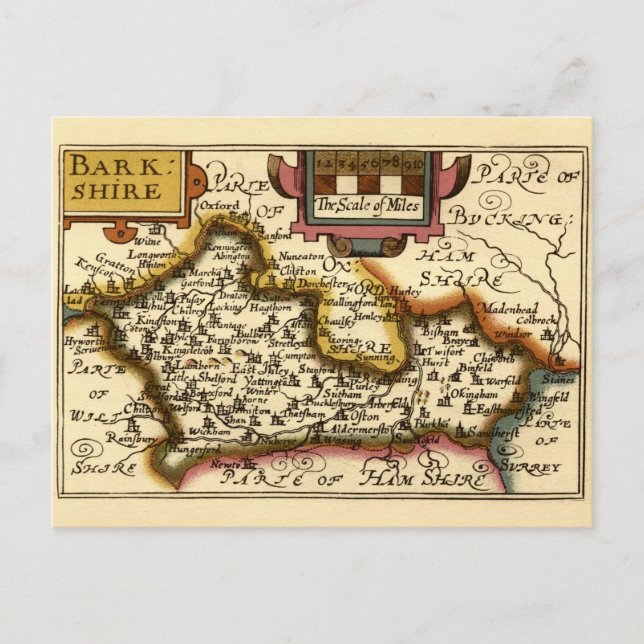 Berkshire Barkshire County England Antiquarian Map Postcard (Front)