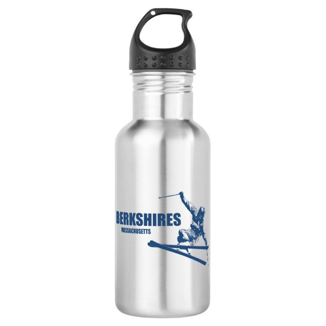 Berkshires Massachusetts Skier Stainless Steel Water Bottle (Front)