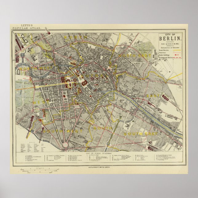 Berlin 1883 Historic Map – Letts Popular Atlas Map Poster (Front)