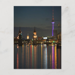 Berlin Alexanderplatz Oberbaum Bridge night Postcard