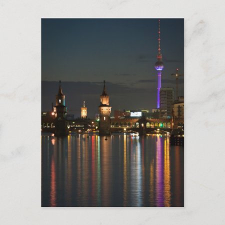 Berlin Alexanderplatz Oberbaum Bridge Night Postcard