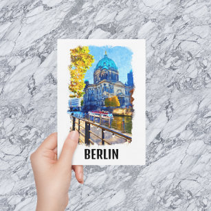Berlin Berliner Dom Watercolor Illustration Postcard