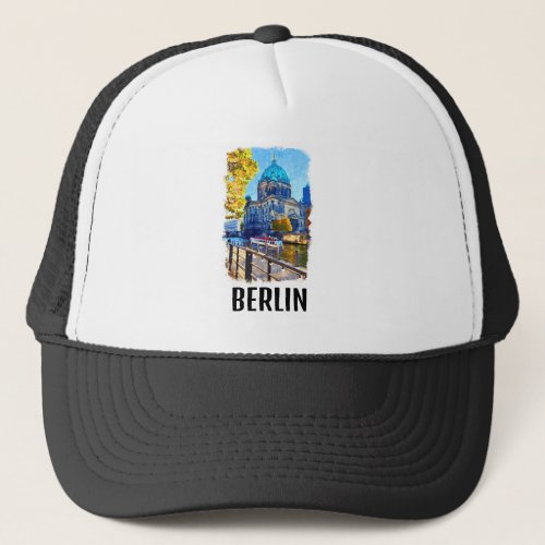 Berlin Berliner Dom Watercolor Illustration Trucker Hat