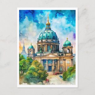 Berlin Berliner Dom Watercolor Painting Postcard