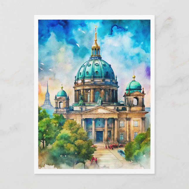 Berlin Berliner Dom Watercolor Painting Postcard (Front)