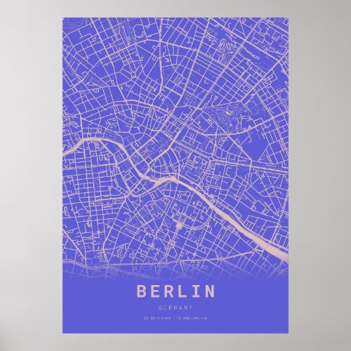 Berlin Blue City Map Poster