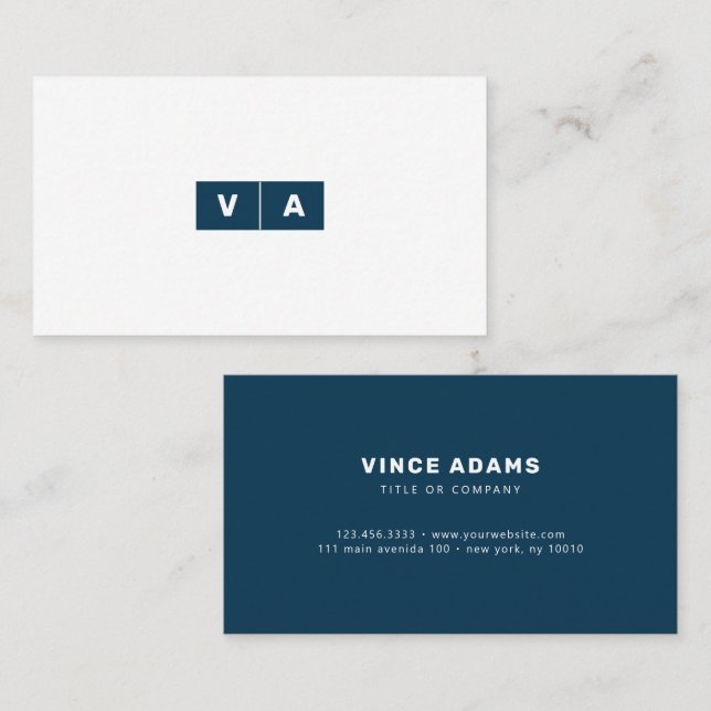 Berlin Blue White | Simple Modern Minimal Monogram Business Card (Front/Back)