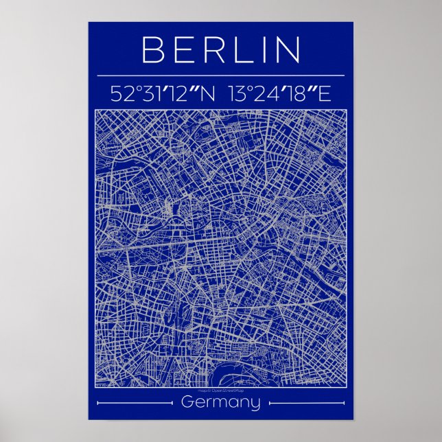 Berlin Blueprint City Map Poster Blue Minimal Urba (Front)
