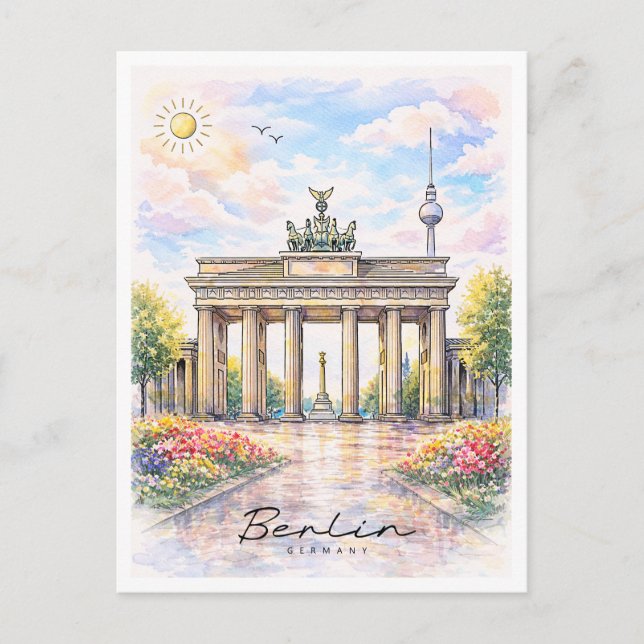 Berlin Brandenburg Gate Watercolor | Germany Holiday Postcard (Front)