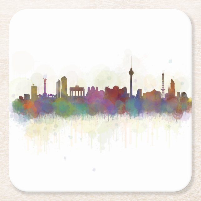 Berlin City Germany. Deutsche Skyline art v2 Square Paper Coaster (Front)
