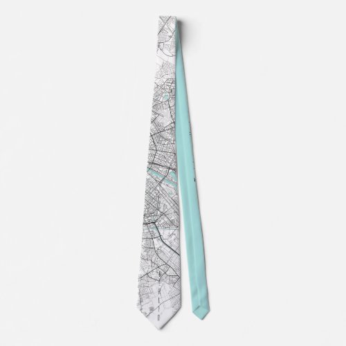 Berlin City Map Black White and Blue Neck Tie