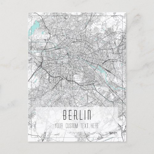 Berlin City Map Black White and Blue Postcard