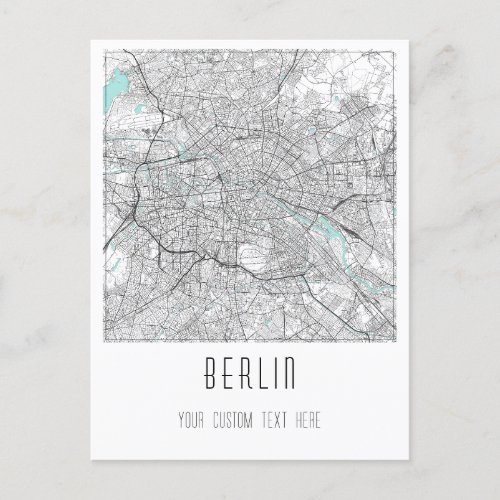Berlin City Map Black White and Blue Postcard