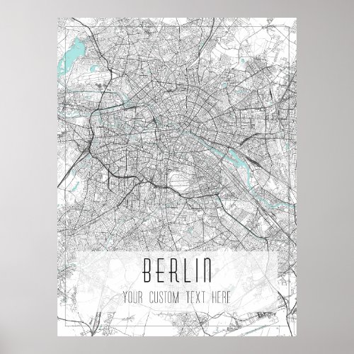 Berlin City Map Black White and Blue Poster