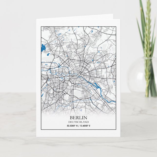 Berlin Deutschland Germany City Map Coordinates Card (Front)
