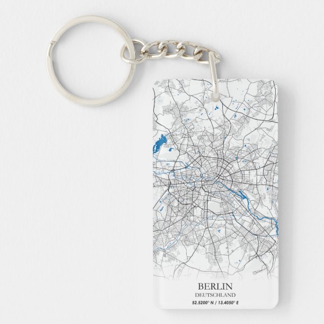 Berlin Deutschland Germany City Map Coordinates Keychain (Front)