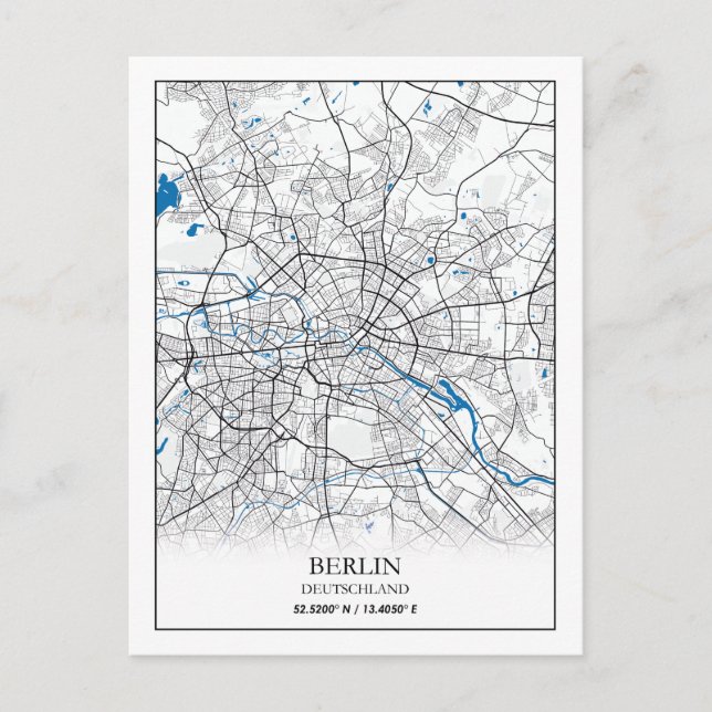 Berlin Deutschland Germany City Map Coordinates Postcard (Front)
