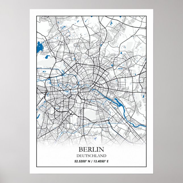 Berlin Deutschland Germany City Map Coordinates Poster (Front)