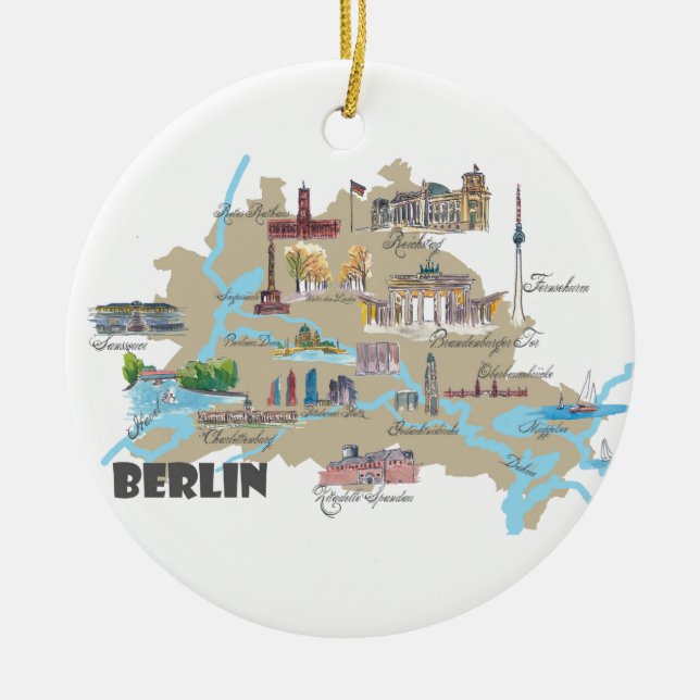 Berlin Favorite Map with sightseeing Highlights Ceramic Ornament (Front)