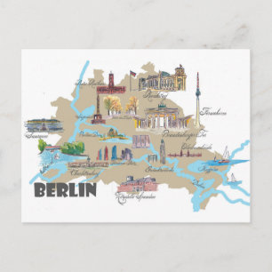 Berlin Favorite Map with sightseeing Highlights Postcard