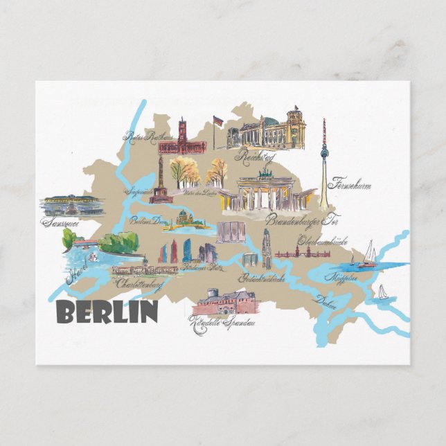 Berlin Favorite Map with sightseeing Highlights Postcard (Front)