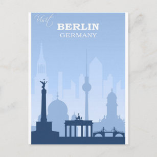 Berlin Germany Blue Vintage Travel Poster Postcard