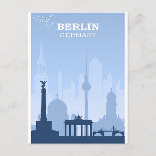 Berlin Germany Blue Vintage Travel Poster Postcard