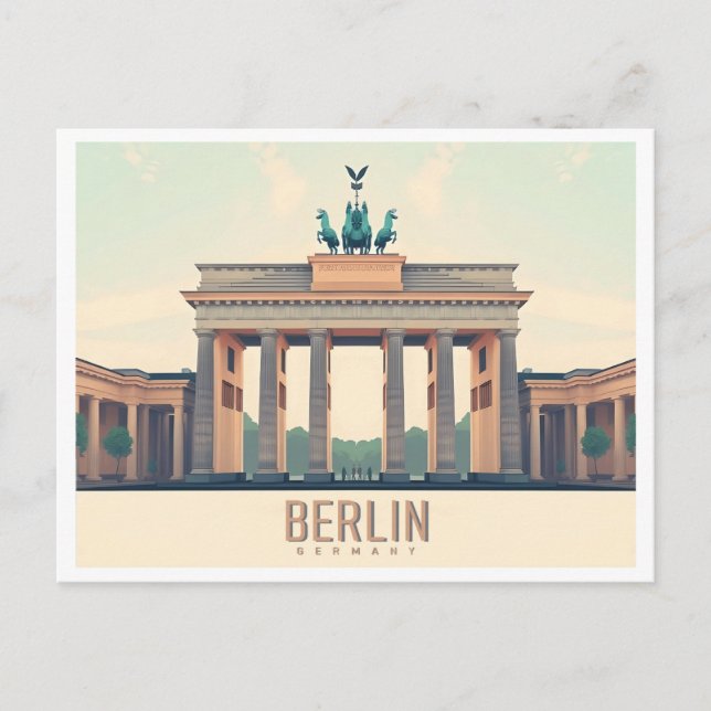 Berlin Germany Brandenburg Gate Pastel Travel Postcard (Front)