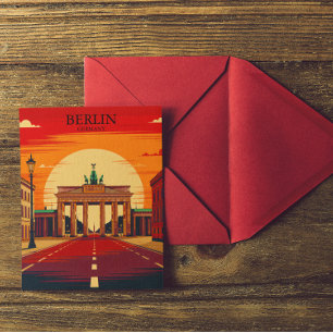 Berlin Germany Brandenburg Gate Retro Travel Art Postcard