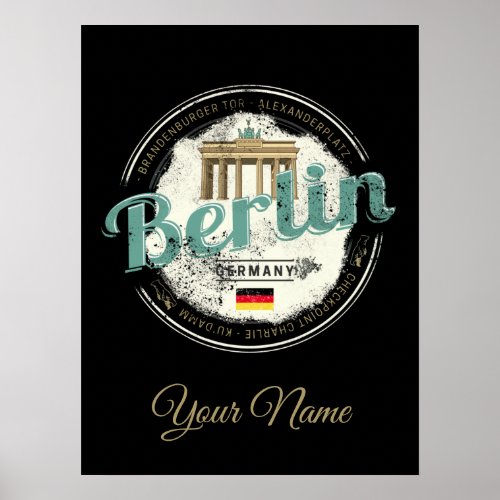 Berlin Germany Brandenburg Gate Vintage Souvenir Poster