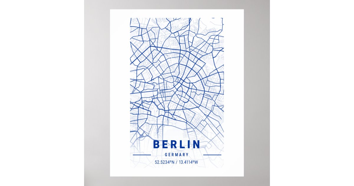 Berlin Germany City Map Blue Poster | Zazzle