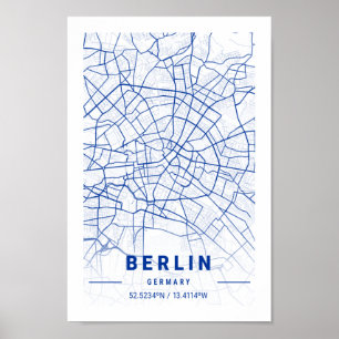 Berlin Germany City Map Blue Poster