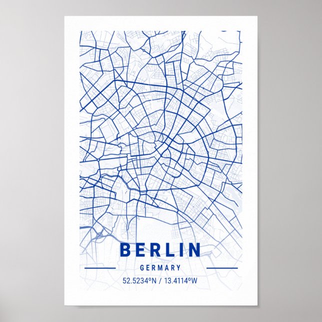 Berlin Germany City Map Blue Poster (Front)