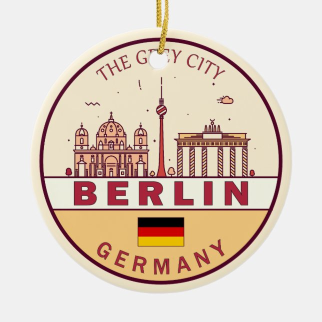 Berlin Germany City Skyline Emblem Ceramic Ornament (Front)