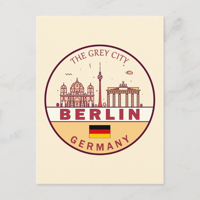 Berlin Germany City Skyline Emblem Postcard (Front)