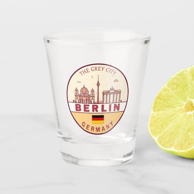 Berlin Germany City Skyline Emblem Shot Glass (Front)