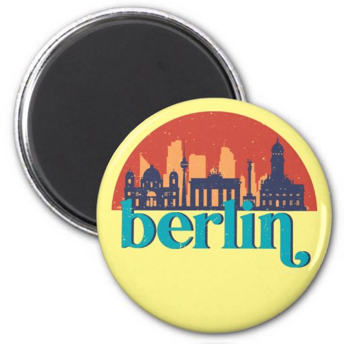Berlin Germany City Skyline Retro Cityscape Art Magnet