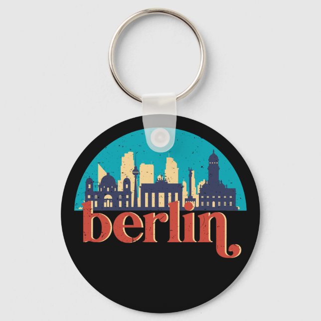 Berlin Germany City Skyline Vintage Cityscape Keychain (Front)
