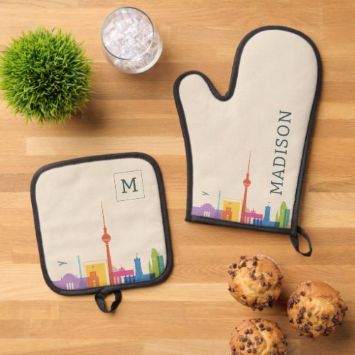 Berlin Germany Cityscape Oven Mitt  Pot Holder Set