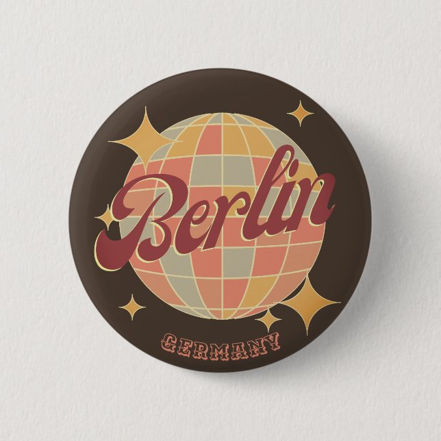 Berlin Germany Disco ball Retro Vintage Button (Front)