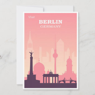 Berlin Germany Pink Vintage Travel Flat Card
