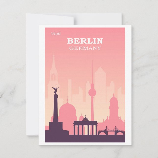 Berlin Germany Pink Vintage Travel Poster Note Card (Front)