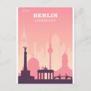 Berlin Germany Pink Vintage Travel Poster Postcard
