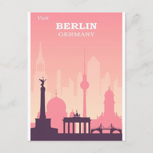 Berlin Germany Pink Vintage Travel Poster Postcard
