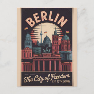 Berlin Germany Retro Skyline Cityscape Travel Postcard