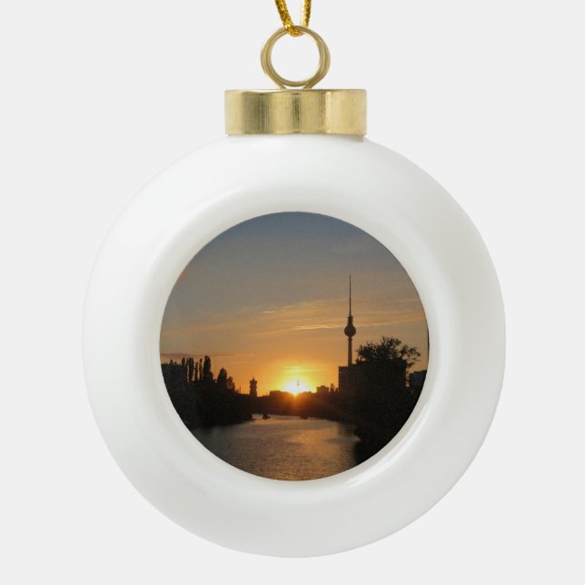 Berlin Germany Skyline Night Fernsehturm Ceramic Ball Christmas Ornament (Front)